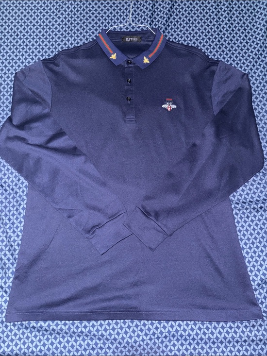 Gucci Other - Gucci Navy Long-Sleeve Polo with Embroidered Bee and Contrast Collar